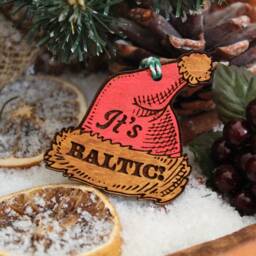 It's Baltic Wooden Christmas Ornament Santa Hat Bauble Its Gift Winter Cute Rustic Precious Norn Ireland Slang Present Laser Wood Burned - thumbnail 3