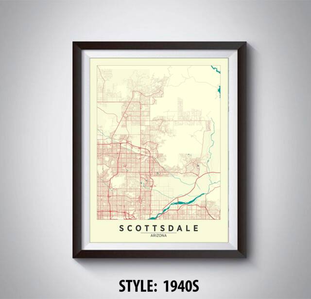 Scottsdale Az Map Print Vintage Style Travel Poster, Office Wall Art - image 1
