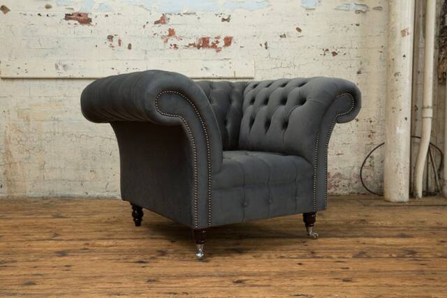 Handmade Graphite Grey Velvet Chesterfield Armchair, Club Chair - image 1