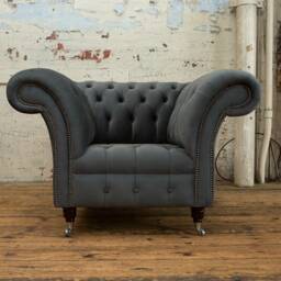 Handmade Graphite Grey Velvet Chesterfield Armchair, Club Chair - thumbnail 2