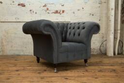 Handmade Graphite Grey Velvet Chesterfield Armchair, Club Chair