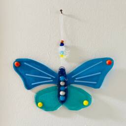 Fused Glass Butterfly Suncatcher, Turquoise Garden Decor - thumbnail 2