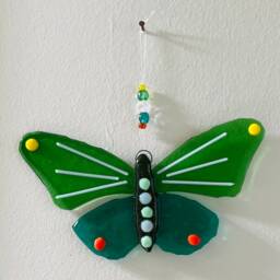 Fused Glass Butterfly Suncatcher, Turquoise Garden Decor - thumbnail 3