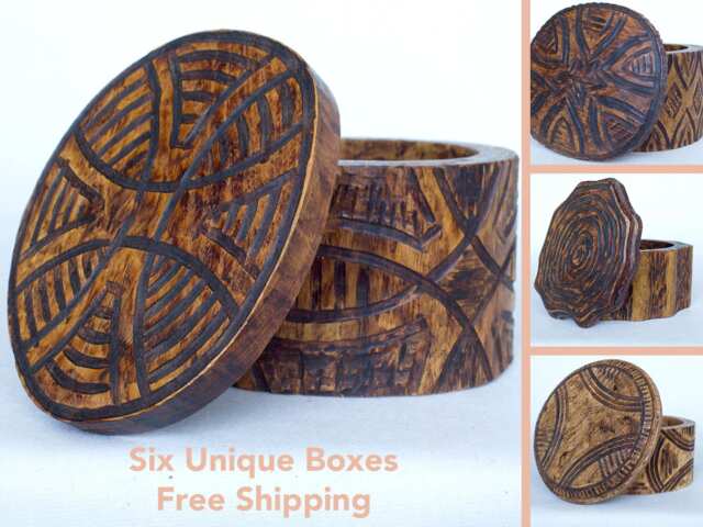 Wooden Box Handmade For Jewelry Geometric Lines Unique Design Vintage Look - image 1