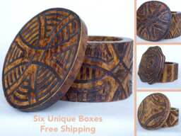 Wooden Box Handmade For Jewelry Geometric Lines Unique Design Vintage Look - thumbnail 1