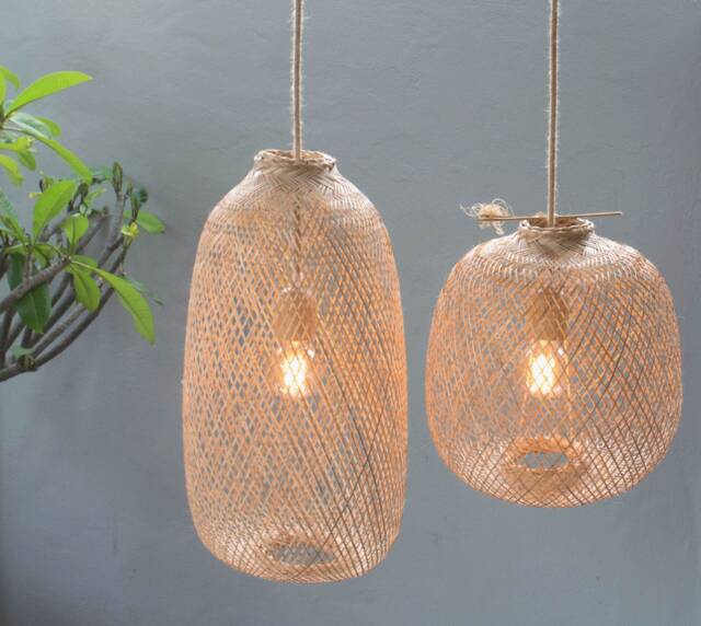 Woven Bamboo Pendant Light - Rattan Style Thai Basket Lamp Shade - image 1