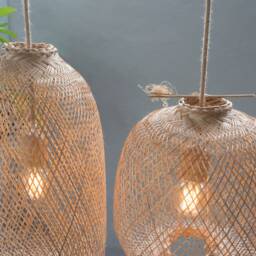 Woven Bamboo Pendant Light - Rattan Style Thai Basket Lamp Shade - thumbnail 2