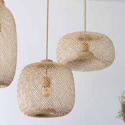Woven Bamboo Pendant Light - Rattan Style Thai Basket Lamp Shade - thumbnail 3