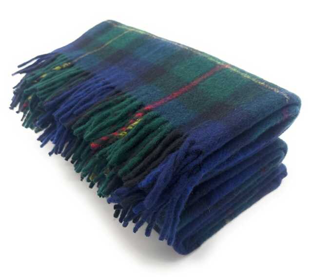 Scottish Wool Smith Tartan Blanket, Green Navy Check, Fringed Knee Throw - image 1