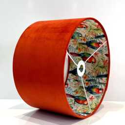 Handmade By Order Orange Velvet & Double Sided Tropical Leaves Parrot Bird Pattern Drum Lamp Shade Pendant Light All Sizes - thumbnail 2