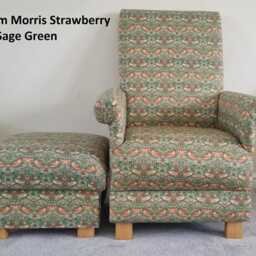 William Morris Strawberry Thief Fabric Adult Chair Armchair & Footstool Set Ochre Gold Green Red - thumbnail 3