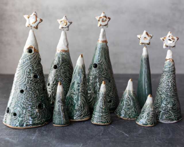 Handmade Ceramic Christmas Tree 22K Gold Detail Decor - image 1