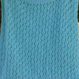 Hand Knitted Baby Afghan, Teal Ocean Blue Acrylic Blanket - thumbnail 3