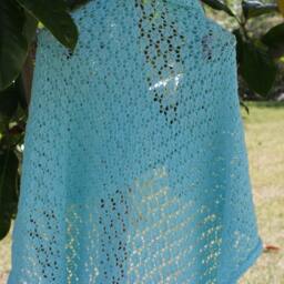 Hand Knitted Baby Afghan, Teal Ocean Blue Acrylic Blanket - thumbnail 2