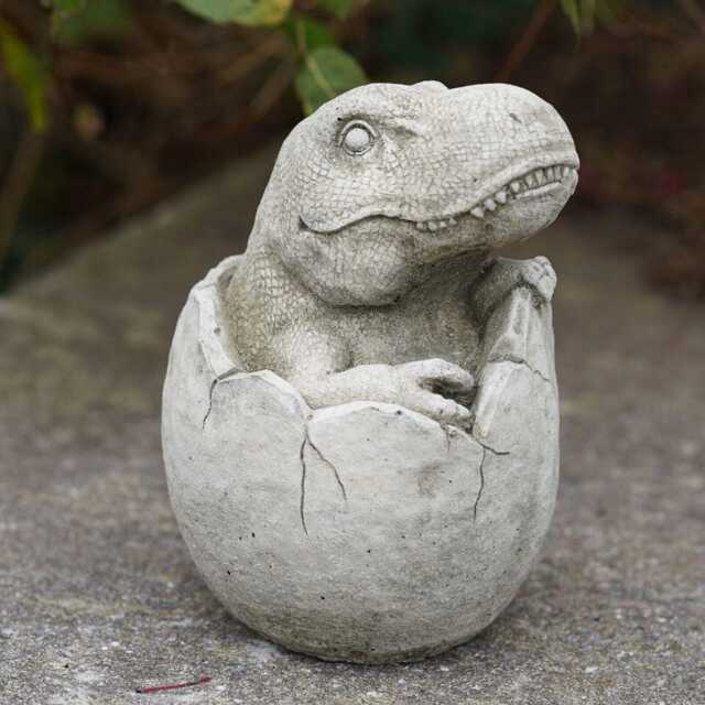 Dinosaur in Egg T-Rex Stone Statue - Outdoor Garden Ornament Decor Tyrannosaurus - image 1