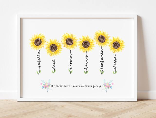 Nanny Gift, If Nanny's Were Flowers, Mothers Day Personalised Print, From Grandchildren, Grandma Nana Sunflower