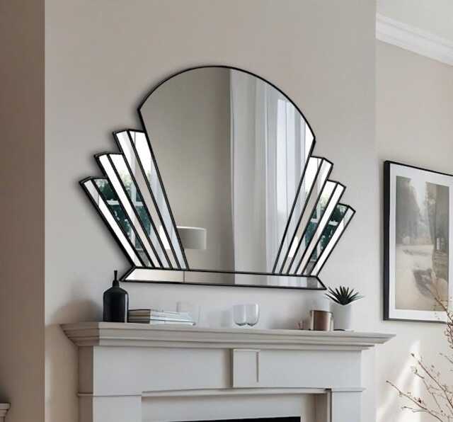 Venus Fan Overmantel Art Deco Handmade Wall Mirror in Black - image 1