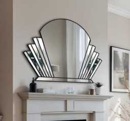 Venus Fan Overmantel Art Deco Handmade Wall Mirror in Black - thumbnail 1