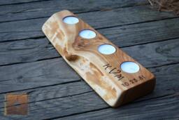 Personalized Wood Tealight Candle Holder - Rustic Anniversary Gift