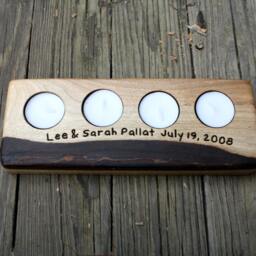 Personalized Wood Tealight Candle Holder - Rustic Anniversary Gift - thumbnail 3