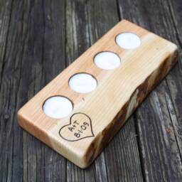 Personalized Wood Tealight Candle Holder - Rustic Anniversary Gift - thumbnail 4