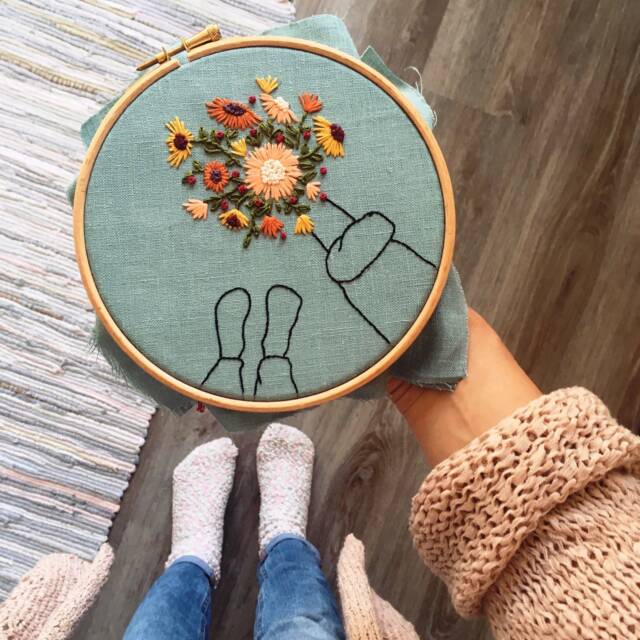 Flower Bouquet Hand Embroidery Hoop/Modern Needlework Wall Art - image 1