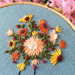 Flower Bouquet Hand Embroidery Hoop/Modern Needlework Wall Art - thumbnail 3