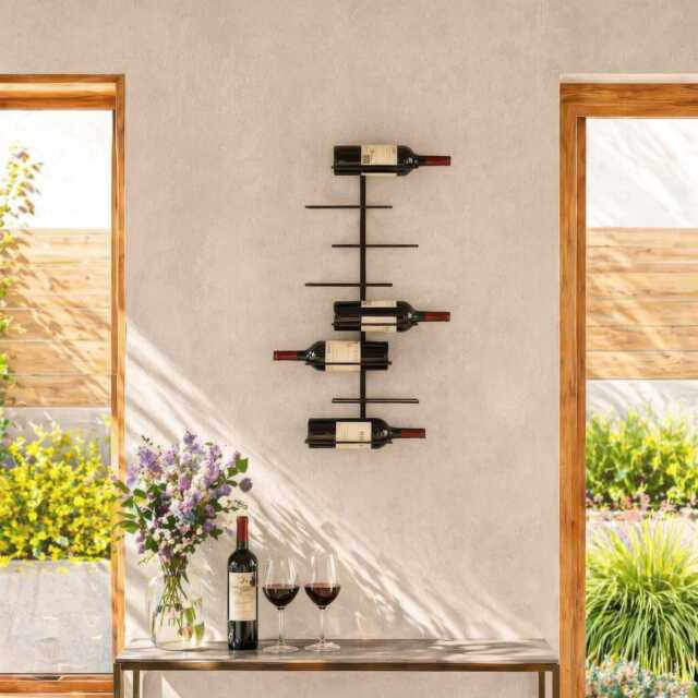 Modern Metal Wine Rack - Wall Mounted 8 Bottle Holder Minimalist Home Bar Decor - image 1