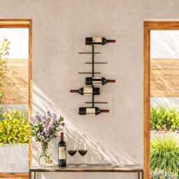 Modern Metal Wine Rack - Wall Mounted 8 Bottle Holder Minimalist Home Bar Decor