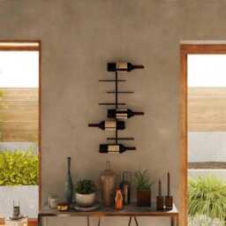 Modern Metal Wine Rack - Wall Mounted 8 Bottle Holder Minimalist Home Bar Decor - thumbnail 2