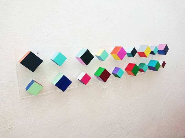 "Hand Painted 3D Wood Cube Wall Art, Geometric Home Decor - 41.3"" X 8.1" - image 1