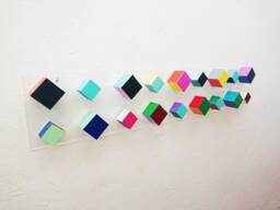 "Hand Painted 3D Wood Cube Wall Art, Geometric Home Decor - 41.3"" X 8.1"