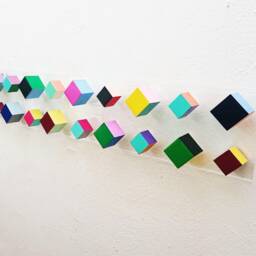 "Hand Painted 3D Wood Cube Wall Art, Geometric Home Decor - 41.3"" X 8.1" - thumbnail 4