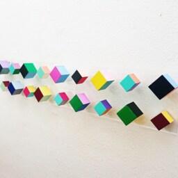 "Hand Painted 3D Wood Cube Wall Art, Geometric Home Decor - 41.3"" X 8.1" - thumbnail 2