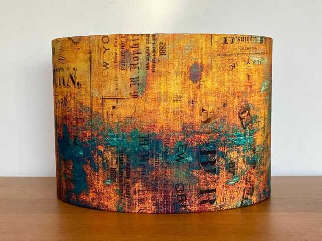 Orange & Teal Distressed Style Lampshade Rust Patina For Ceiling Pendants Or Standard Table Floor Lamps - image 1