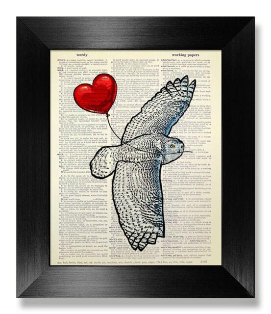 Owl Love Wall Art Print, Boyfriend Gift Boyfriend Birthday Gift, White Poster, Love Balloon Art, Cute Snowy Decor