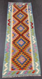 Handmade Kilim Runner, Artisan Afghan Turkish Aztec Sheep Wool Runner Rug 190x70 cm - thumbnail 1