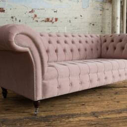 Handmade 3 Seater Dusty Pink Velvet Fabric Chesterfield Sofa - thumbnail 2