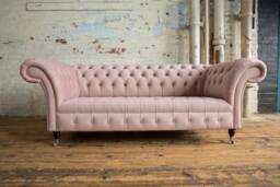 Handmade 3 Seater Dusty Pink Velvet Fabric Chesterfield Sofa - thumbnail 1