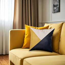 Color Block Pillow Cover Yellow & Black Faux Leather, Natural Linen