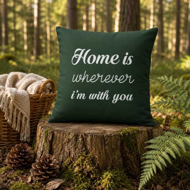 Home Is Wherever I'm With You Pillow, Quote Throw Couple Gift, Housewarming Living Room Decor, Bedroom Cushion - image 1
