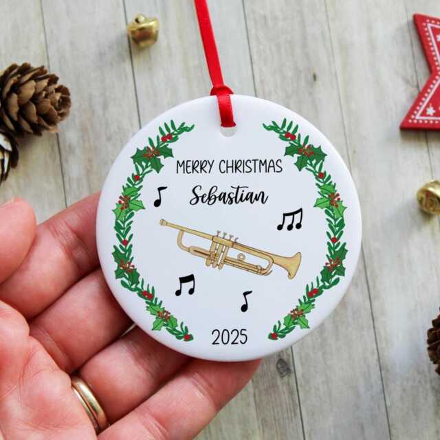 Personalised Trumpet Ornament - Brass Band Christmas Tree Decoration Custom Gift For Musician Marching Keepsake - image 1