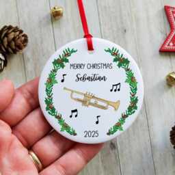 Personalised Trumpet Ornament - Brass Band Christmas Tree Decoration Custom Gift For Musician Marching Keepsake
