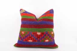 Large Kilim Pillow Cover 24'' Handwoven Turkish Wool Cushion