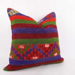 Large Kilim Pillow Cover 24'' Handwoven Turkish Wool Cushion - thumbnail 2