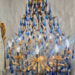 Sale Statement 12 Lights Chandelier Gold Leaf Finish With Sapphire Blue Murano Glass Drops - thumbnail 3