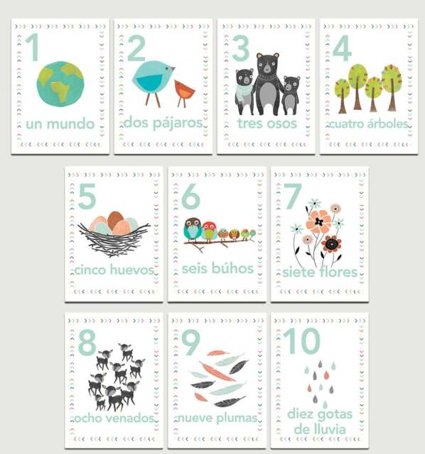 Spanish Number Counting Cards, Children's Our World 5x7 Wall Nursery Art, Kid's Room Decor, Gender Neutral Nursery, Playroom - image 1