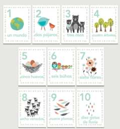 Spanish Number Counting Cards, Children's Our World 5x7 Wall Nursery Art, Kid's Room Decor, Gender Neutral Nursery, Playroom - thumbnail 1