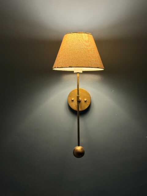 Antique Brass Scalloped Wall Sconce With Cream Ruffle Shade - Mid Century Modern Light Bathroom Vanity Bedside Lamp - image 1