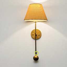Antique Brass Wall Sconce - Mid-Century Modern Linen Lampshade - thumbnail 2